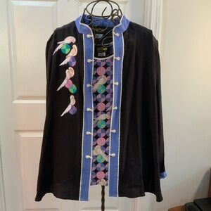 Bob Mackie Black and Blue Blouse with Multicolor Accents